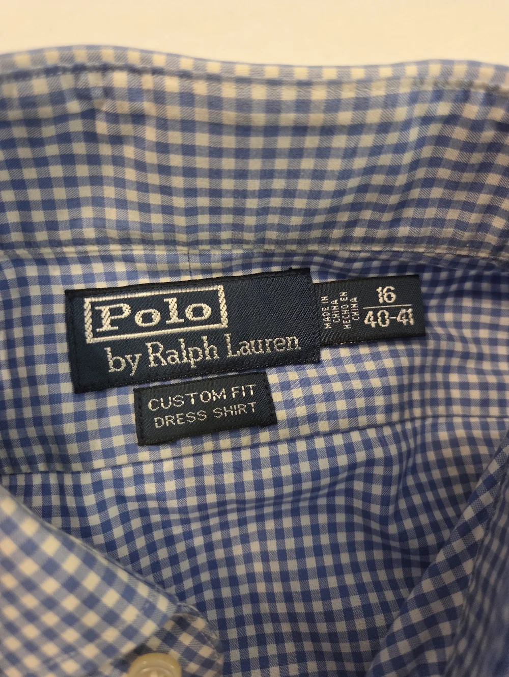 POLO RALPH LAUREN Vintage Blue White Checkered Custom Fit Button Down Mens SZ 16